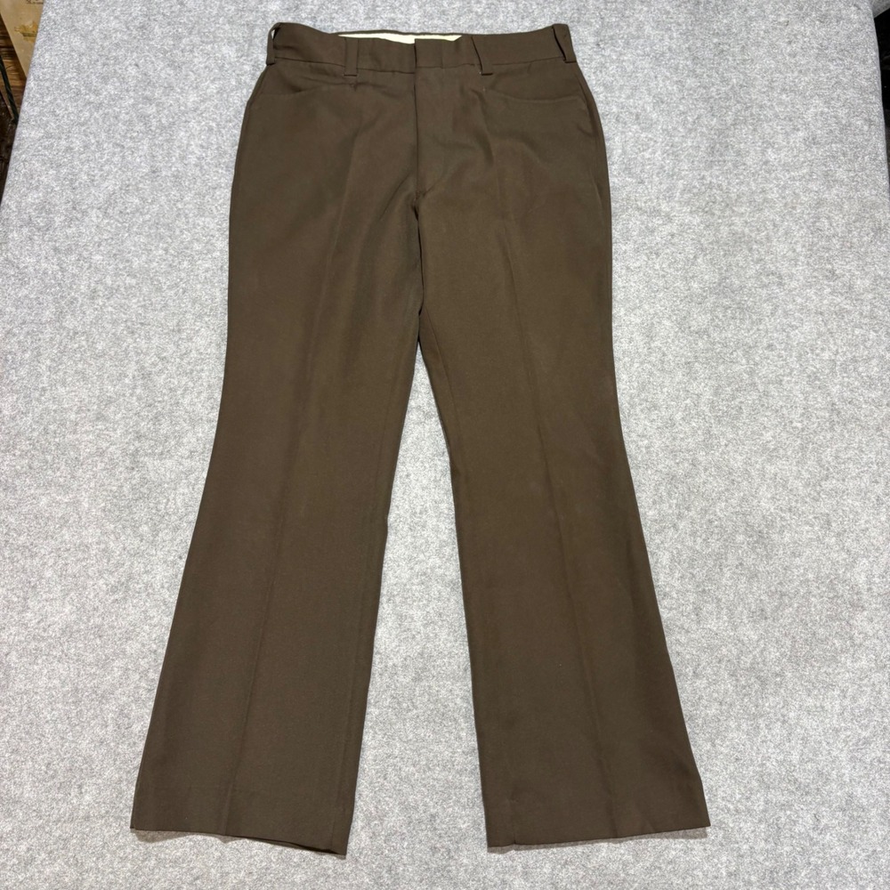 Vintage Montgomery Ward Mens Brown Polyester Flare Trousers 36x31.5 70s Disco
